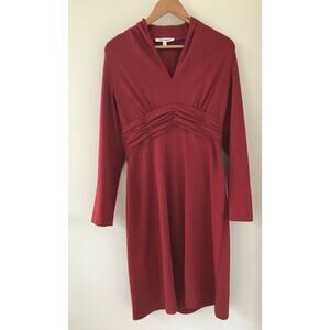Travelsmith Red Quick Dry Long Sleeve Jersey V Neck Ruched Shirt Dress M 38"